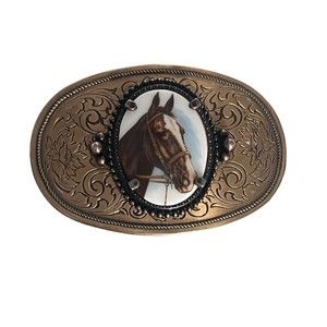 VINTAGE WESTERN & COWBOY STYLE HORSE ART PORTRAIT  BELT BUCKLE women/men brass